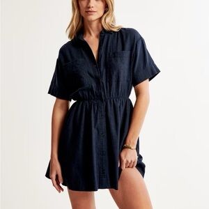 Abercrombie & Fitch Linen-Blend Shirt Dress Navy